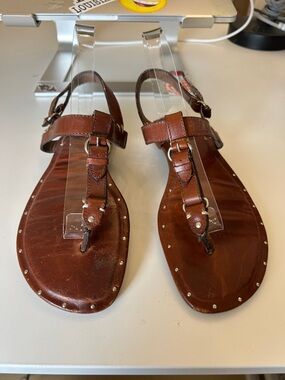 Ariat Brown Leather T-Strap Studded Sandals size 10